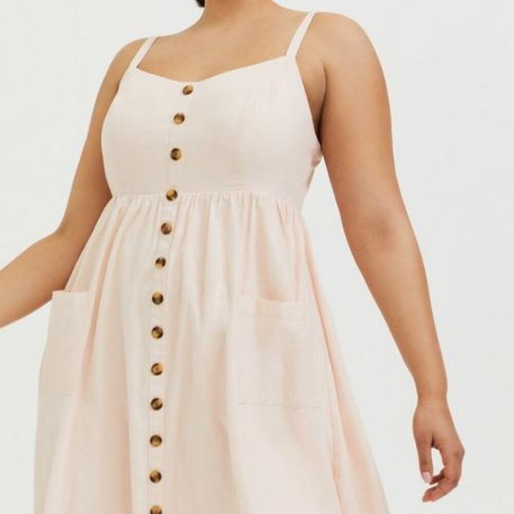 Torrid Pink Midi Linen Button-Front Dress Plus Size 4